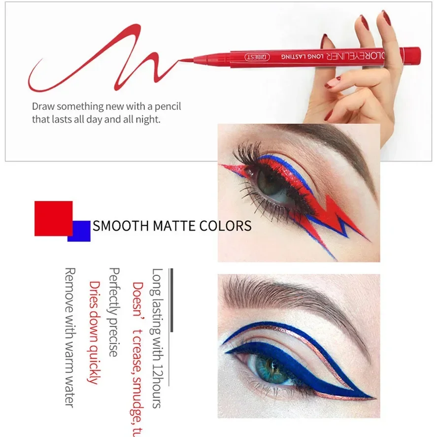 Heallor Makeup 12 Color Eyeliner Liquid Waterproof Easy To Wear Make Up Matte Eye Liner Blue Red Green White Gold Brown Eyleline