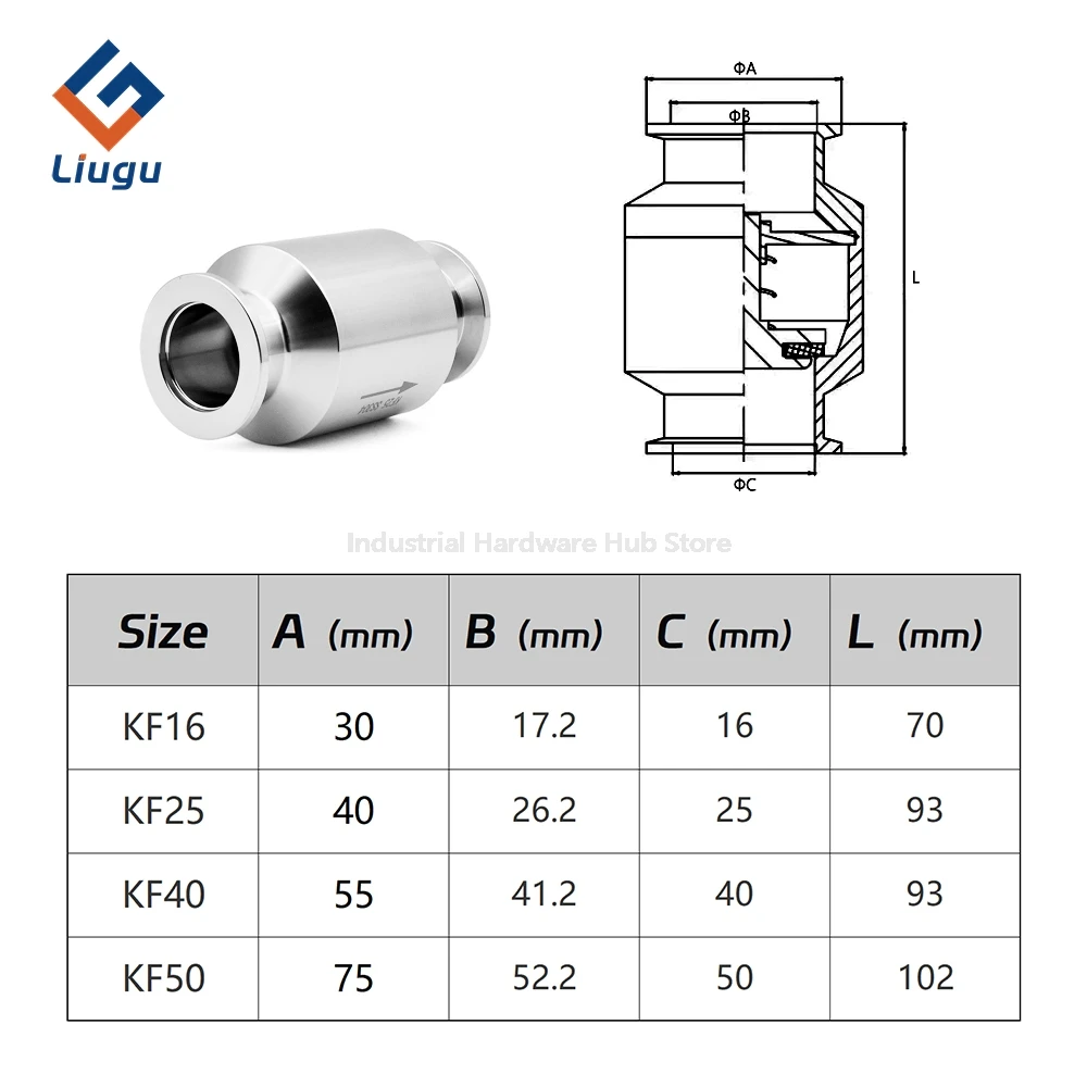 KF16 KF25 KF40 KF50 304 Edelstahl Sanitär KF Quick Fit Vakuum-Inline-Rückschlagventil, Einweg-Auslassventil für Vakuumpumpe – Detail 3