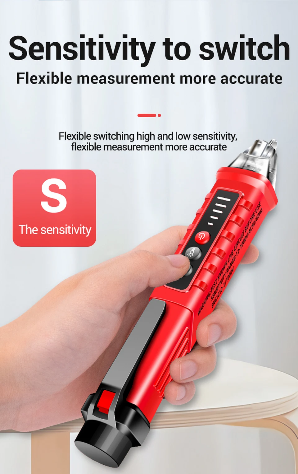 ANENG VD802 Berührungsloser Wechselspannungsdetektor Tester Messgerät Spannung 12V-1000V Stiftförmiger Elektrischer Indikator LED-Spannungsmessgerät Werkzeuge – Detail 8