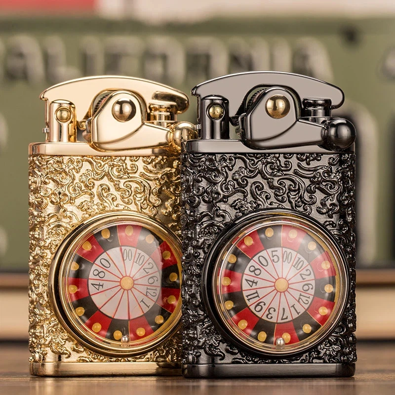 

Зажигалка в форме рулетки с двумя цветами и дизайном игрового диска, креативная ветрозащитная многоразовая зажигалка