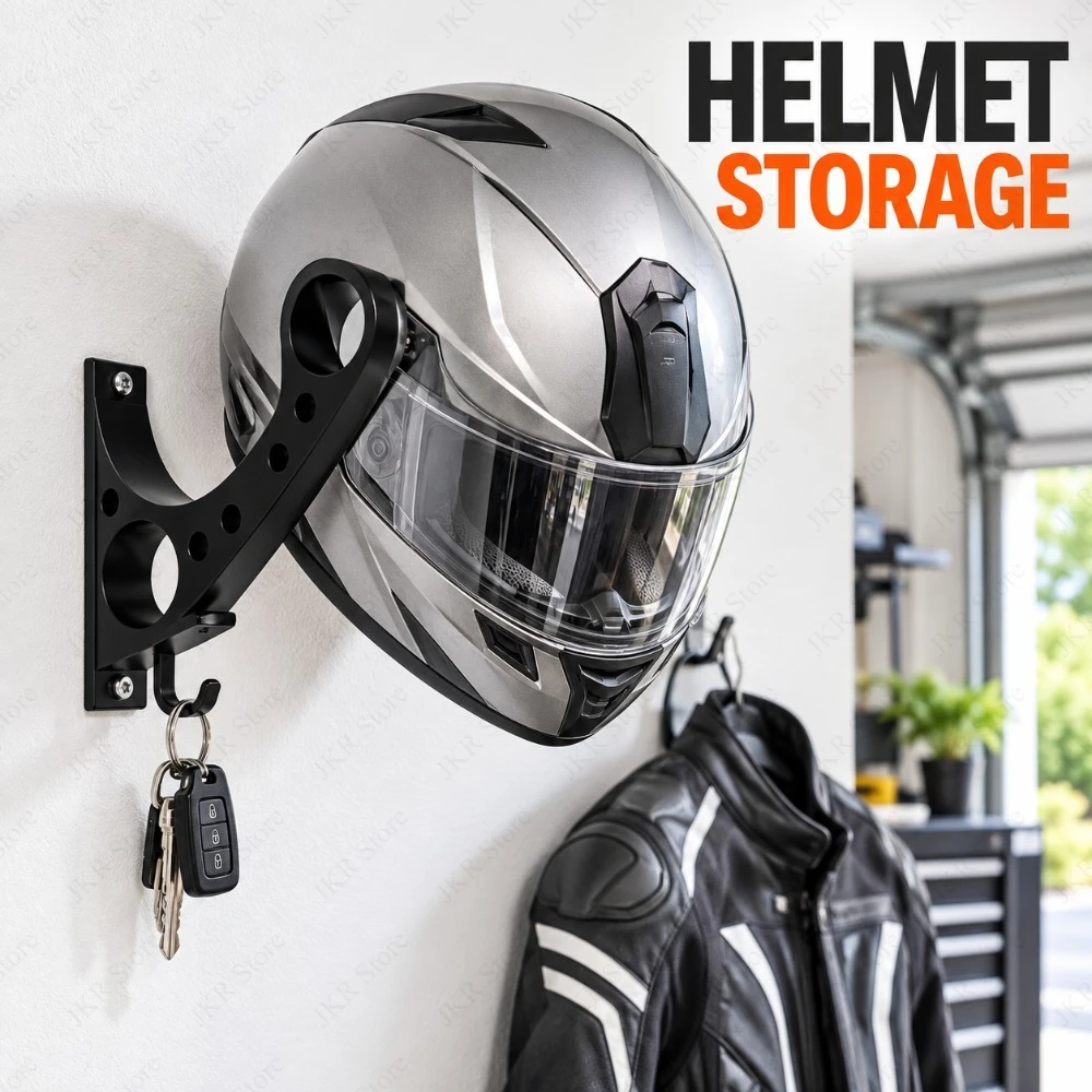 Wall Mounted Motorcycle Helmet Rack Anti Scratch Holder Hook for Full Face Helmet Garage Storage Keys and Riding Gear