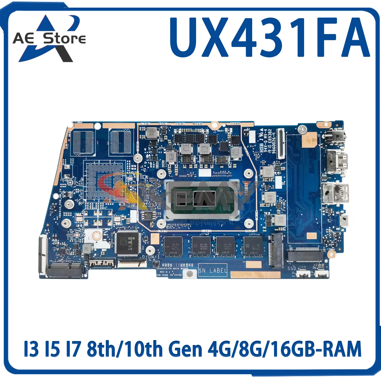 

AE UX431FA Mainboard For ASUS UX431FAC BX431F RX431F UX431FN UX431FLC Laptop Motherboard I3 I5 I7 8th/10th Gen 4G/8G/16GB-RAM