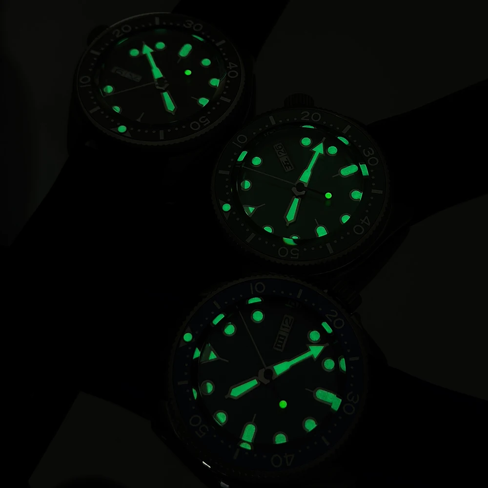 YEJIAOLAN 38mm NH36 Black Dial Automatic Watch Rubber Strap Sapphire Glass Rotating Bezel for 3.8 Screw Crown Date Luminous SKX