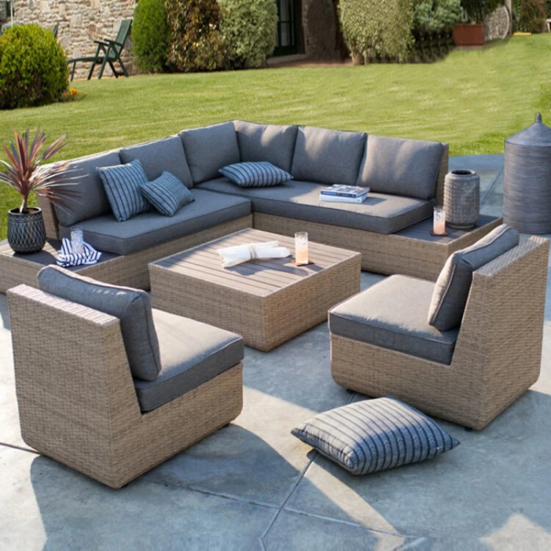 

Outdoor rattan sofa courtyard leisure outdoor balcony rattan chair sunscreen waterproof sun room rattan sofa combination