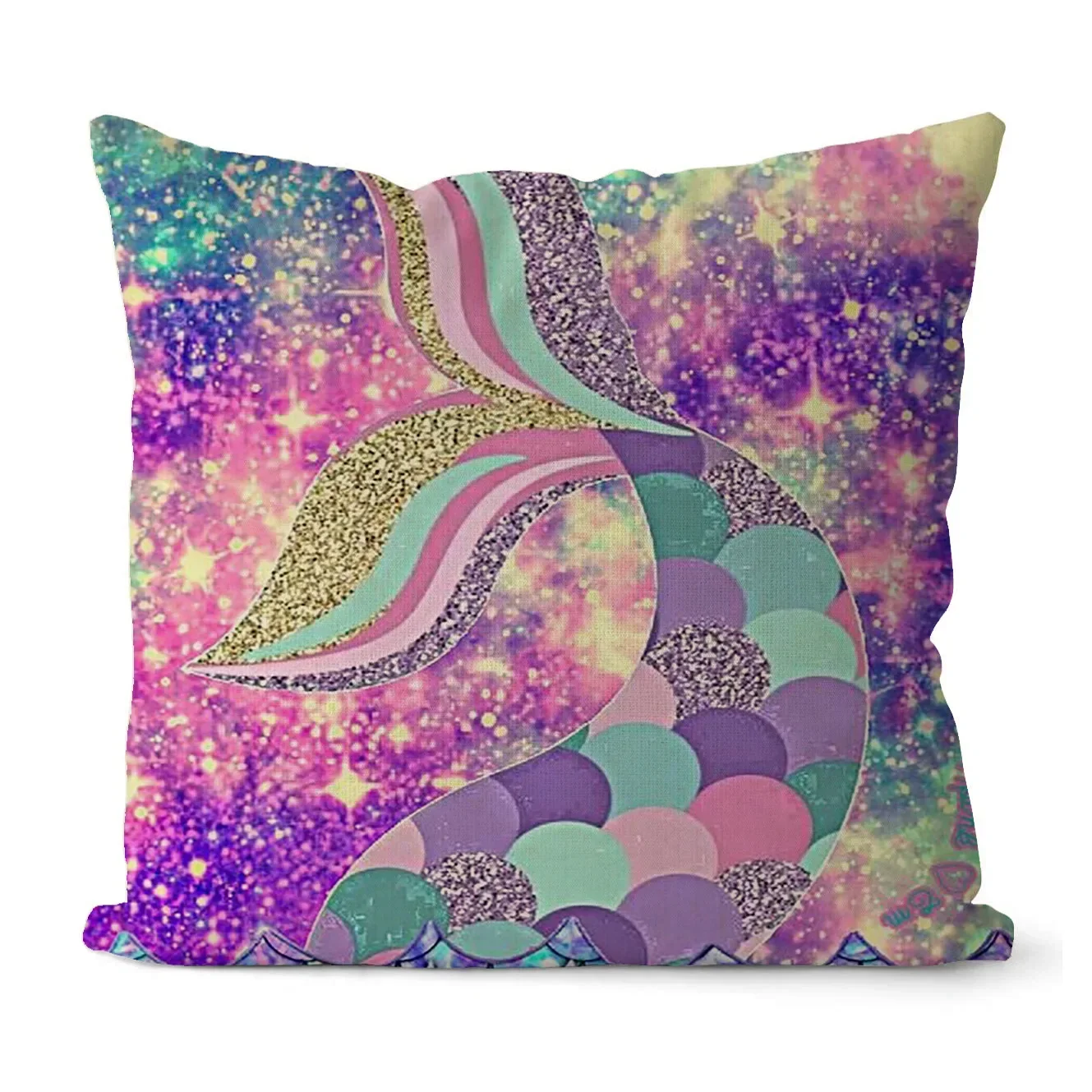 1pcs/SET Mermaid Scales Cushion Cover Linen Colorful Fairy Fish Tail Square Pillow Covers Waist Cushion Case For Bed Sofa Car