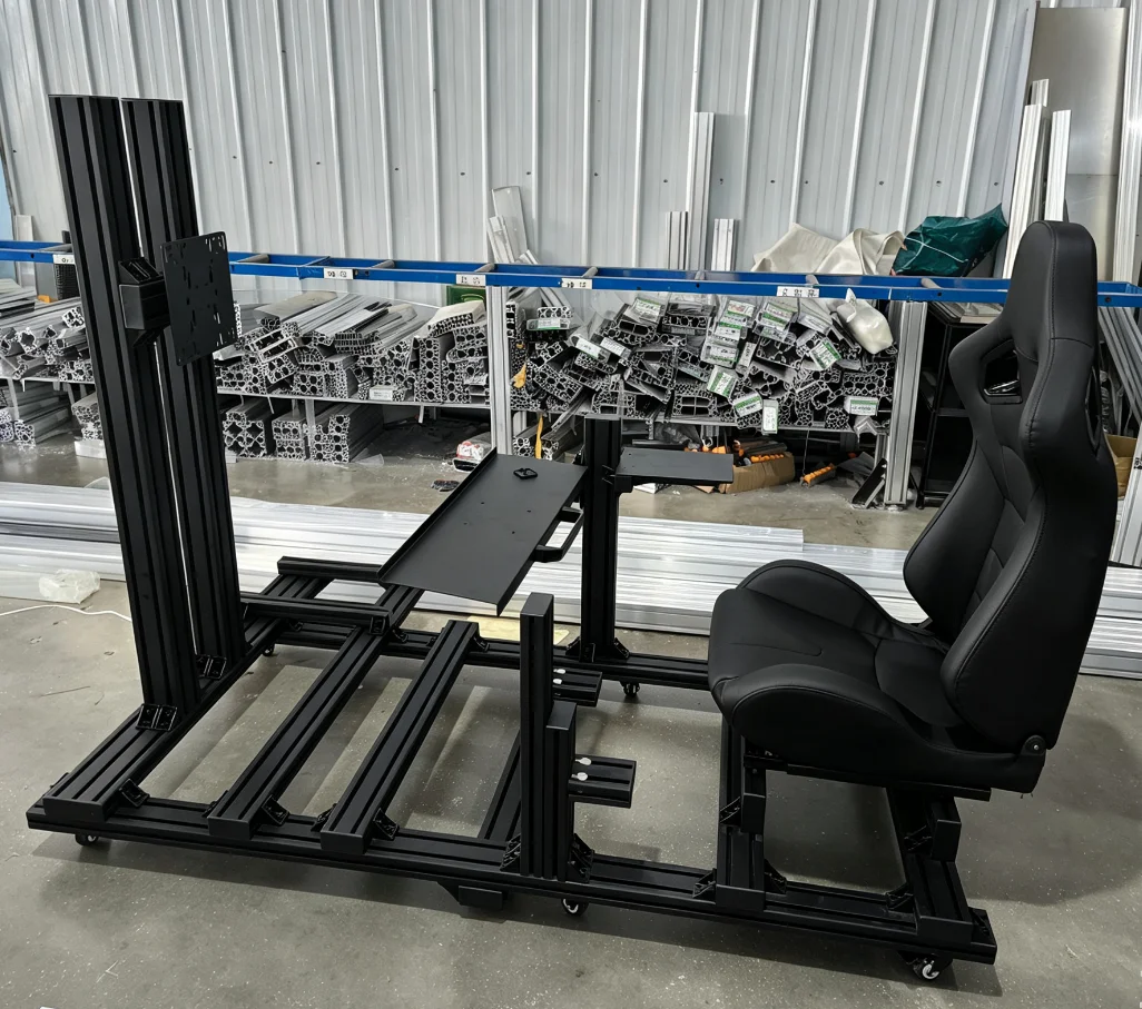 Aluminum Extrusion Flight Simulator Rig Full Setup Adjustable Flight Simulation Cockpit Frame With Seat Single Monitor Stand