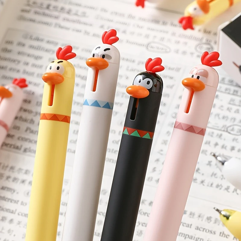 

4 шт./компл., выдвижная нейтральная ручка с милым цыпленком, 0,5 мм, нейтральная ручка с черными чернилами, креативная забавная ручка, обучающие канцелярские принадлежности