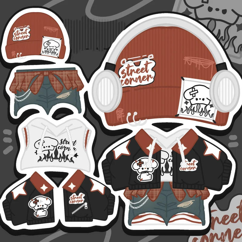 เฉพาะเสื้อผ้า 20 ซม.ตุ๊กตาเสื้อผ้า Cool Guy สีแดงหมวกเสื้อกั๊กเสื้อแจ็คเก็ตหูฟัง Overcoat ชุดตุ๊กตา Plushies ตุ๊กตาตุ๊กตาของเล่นของขวัญ