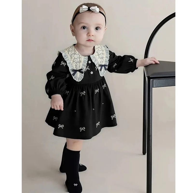 0-6Yrs Mädchen Prinzessin Kleid Herbst Baby Mädchen Kleidung Kleidung Schmetterling Kragen Baby Mädchen Ein Stück Kleidung Stickerei Kinder Kleid