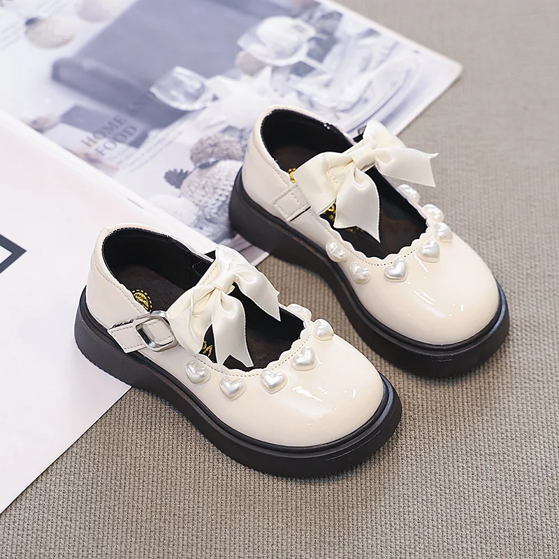 

Girls Princess Leather Shoes Lolita Style Bowknot Kids Fashion Mary Jane Shoes Wine Red Children's Wedding Party Causal Shoes
