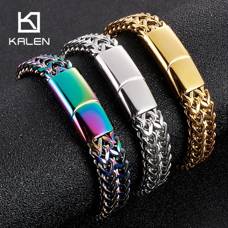 Kalen 12MM Mesh Chain Bracelets for Men Women Shiny Stainless Steel Jewelry Minimalist Personalized Accessories Gold Color Metal