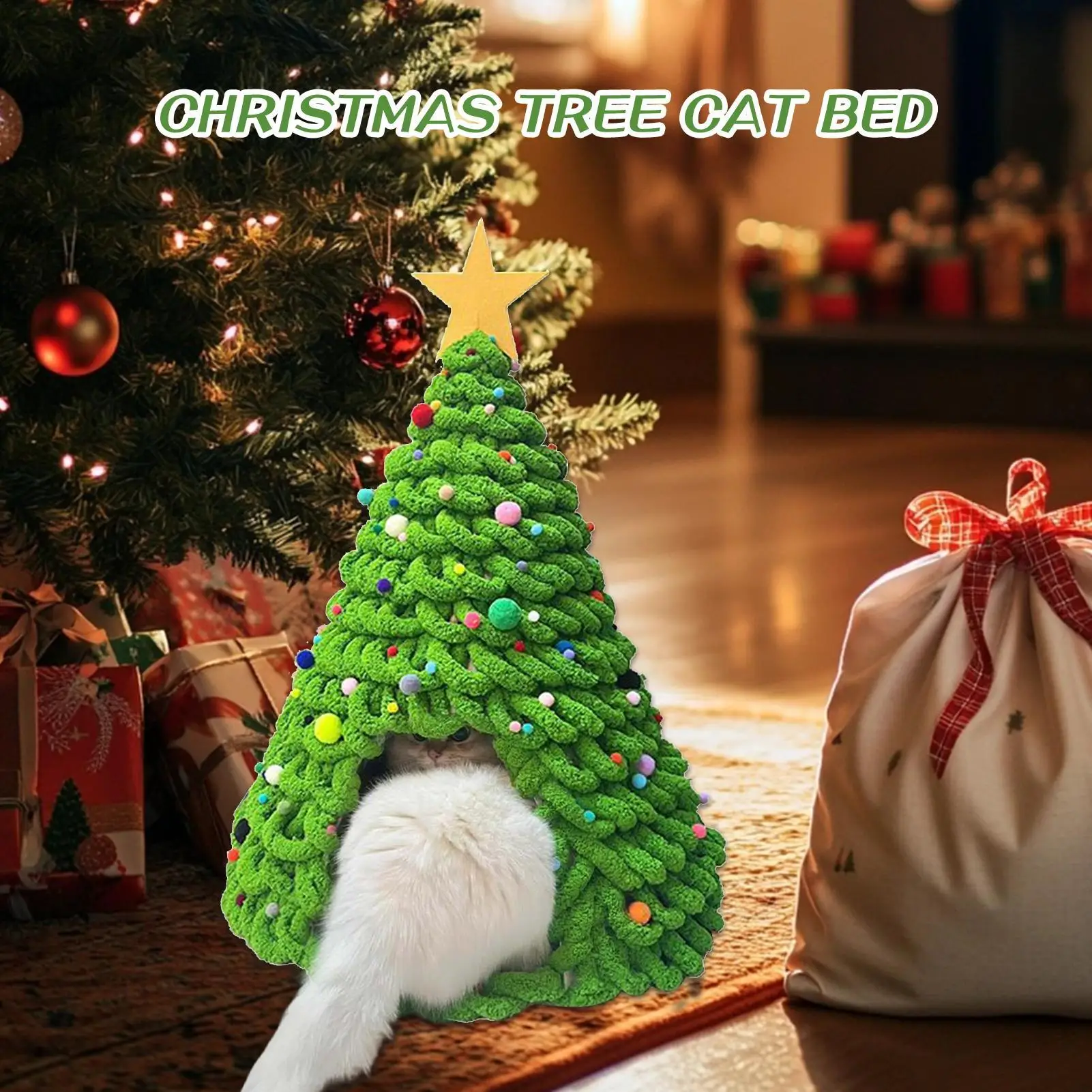 

Christmas Tree Cat House Kit Tent Cave House Kitten Cave Beds Material Set for Family Friends Enthusiast Indoor Outdoor Home