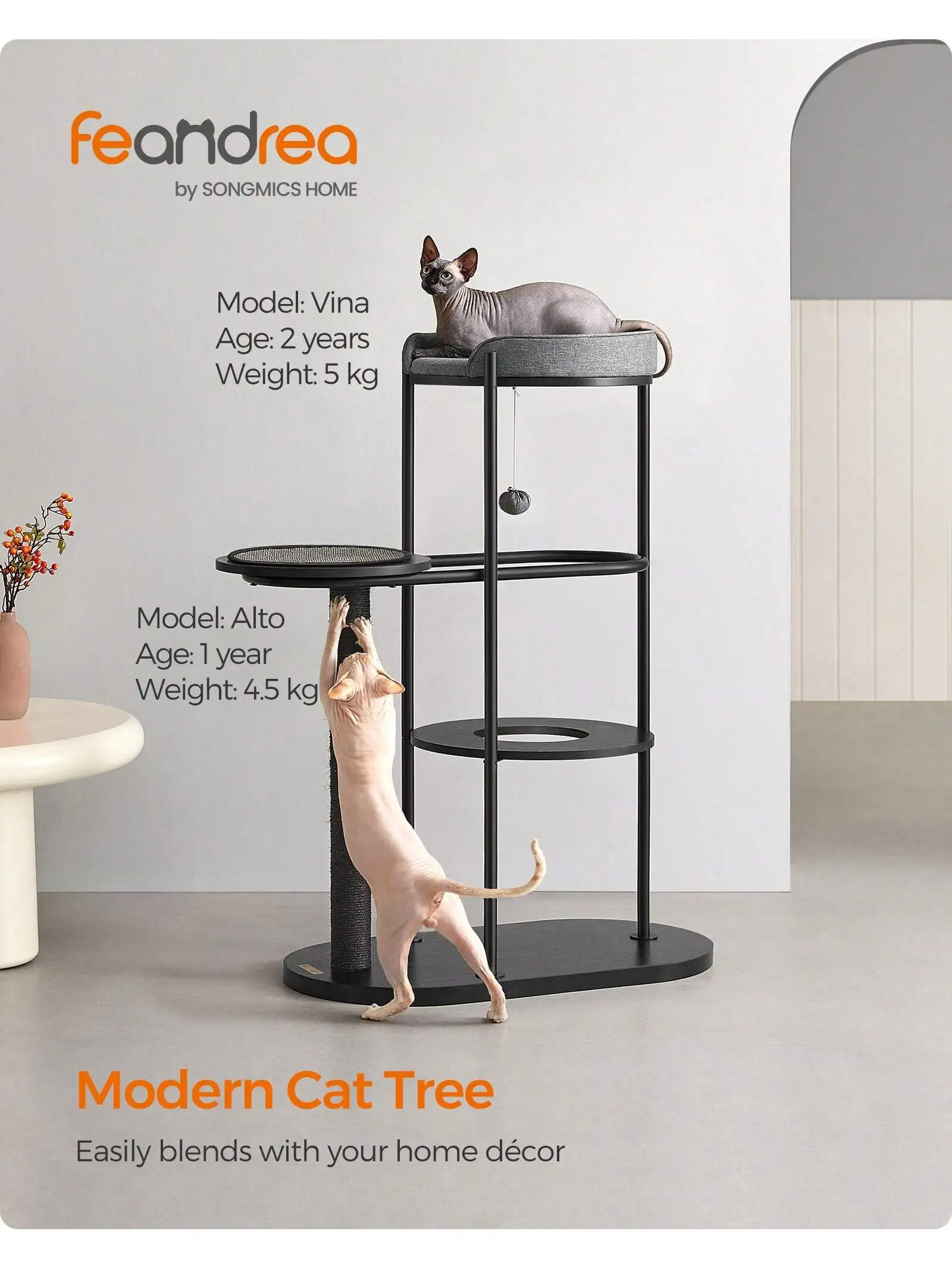 

Feandrea Modern Cat Tree, Heavy Duty Cat Tower, Steel Tube And Particleboard, Platform With Cushion, Sisal Cat Scratching Pos