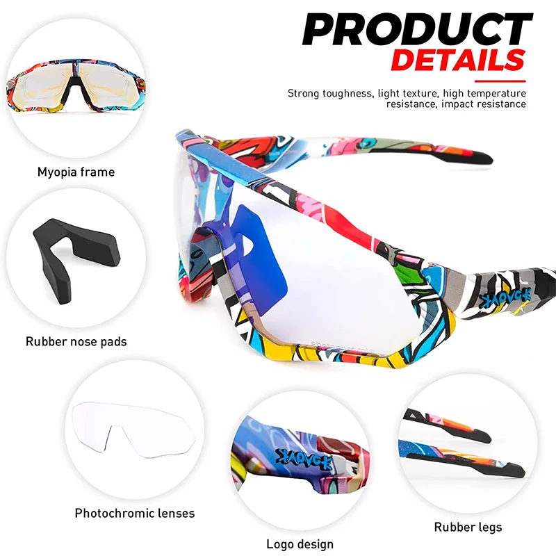 KAPVOE Photochromic Red Blue NEW Cycling Sunglasses Sports Bike glasses cycling MTB Glasses Eyewear Bicycle Accessorie Goggles