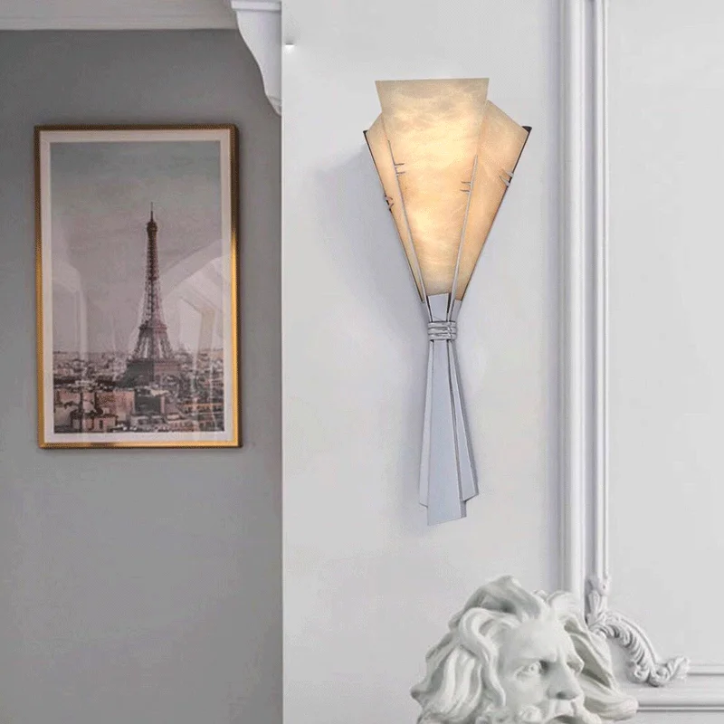 Modern Luxury Marble Wall Lamp Flower Shape Sconce Lamp Stainless Steel LED Wall Light For Bedroom Living Room Hotel Decor 