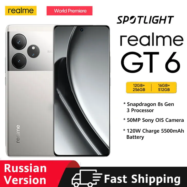 Russian Version realme GT6 5G Smartphone Snapdragon 8s Gen 3 5500mAh 120W Battery 6.78 120Hz 6000nit Display NFC realme GT 6