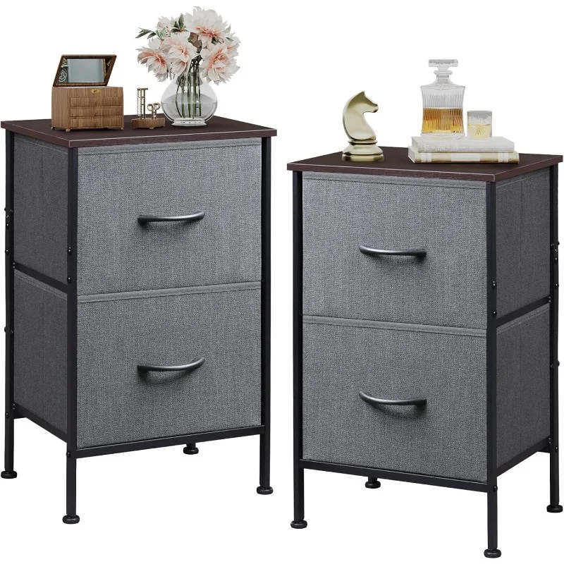 Night Stand Set 2, Dresser and Nightstand Sets, Nightstands for Bedroom Fabric Drawer, End Tables Bedroom Furniture Set