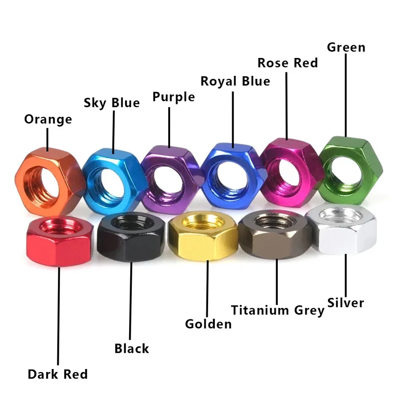 5Pcs M3 M4 M5 M6 Colourful Anodised Aluminium Aluminum Hexagon Full Nuts Hex