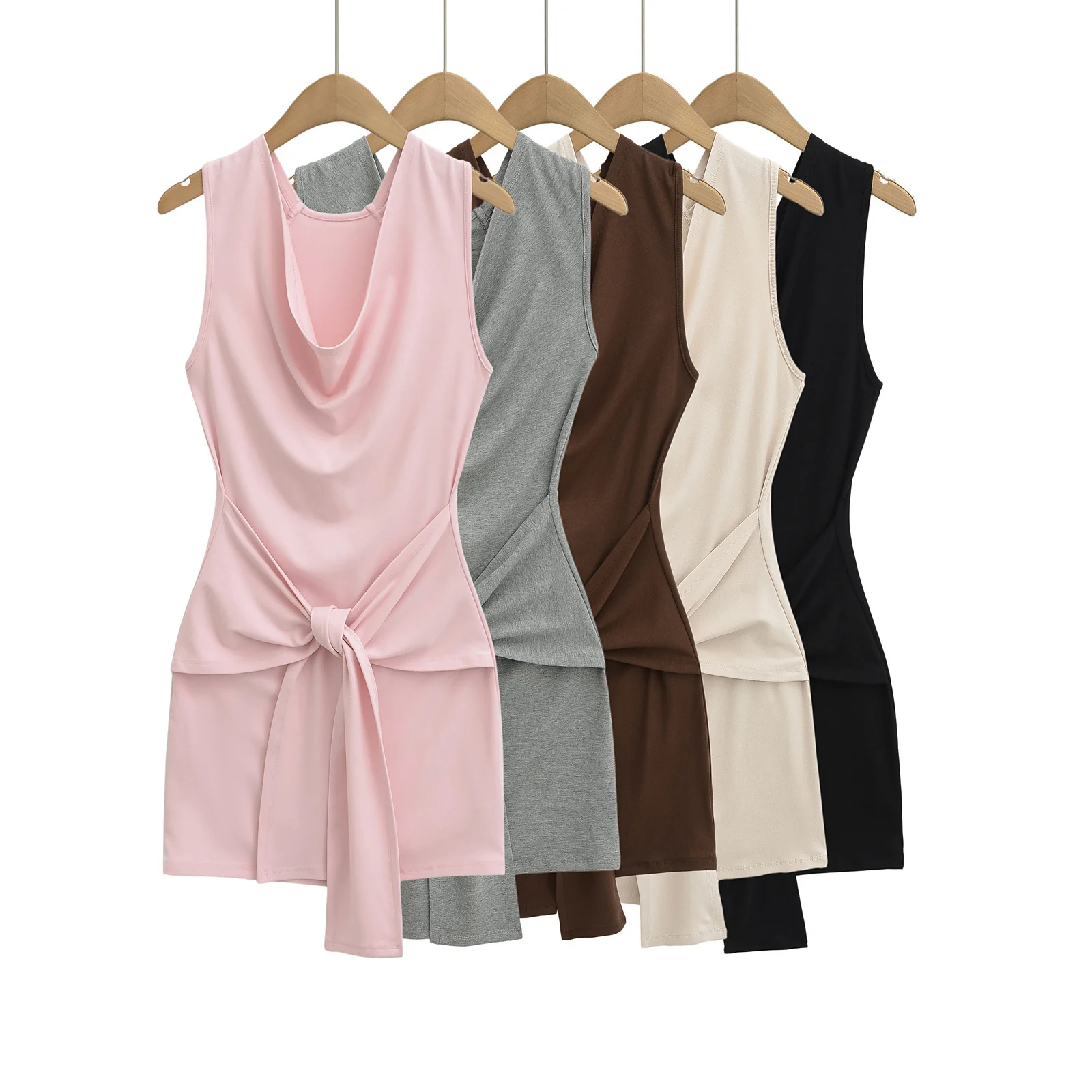 

Sexy Slim Fit Tank Dr Women's Summer Waist Cinching ort Skirt Strapl V-Ne Casual Pure Color Bodycon Dr