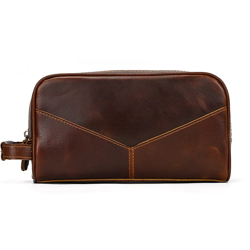 Sac à Main en Cuir group pour Homme et Femme, Accessoire de Rangement de Grande Capacité, Double Fermeture Éclair, Trousse de Maquillage Décontractée, Trousse Cosmétique