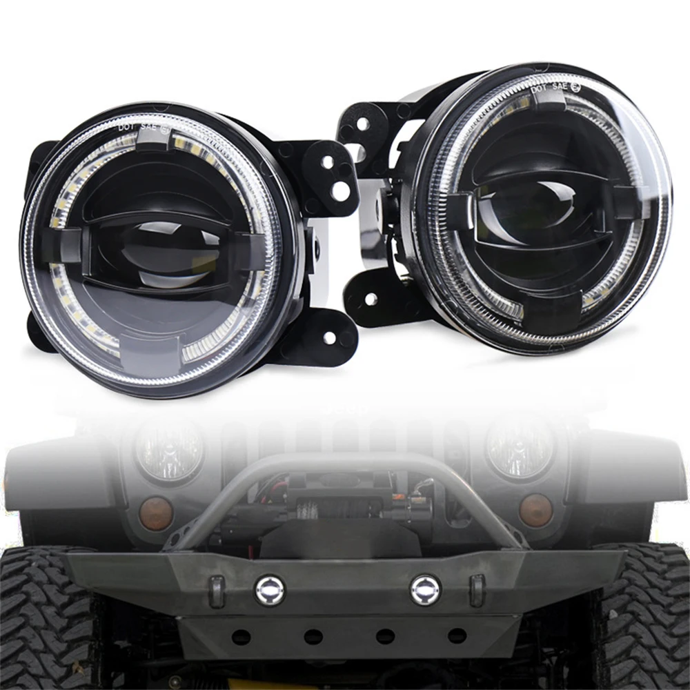 

2 Pieces 4 inch LED Fog Lights For Wrangler 30W Fog Lamps With White Halo DRL Front Bumper Led Chip Driving Offroad Fog Lights