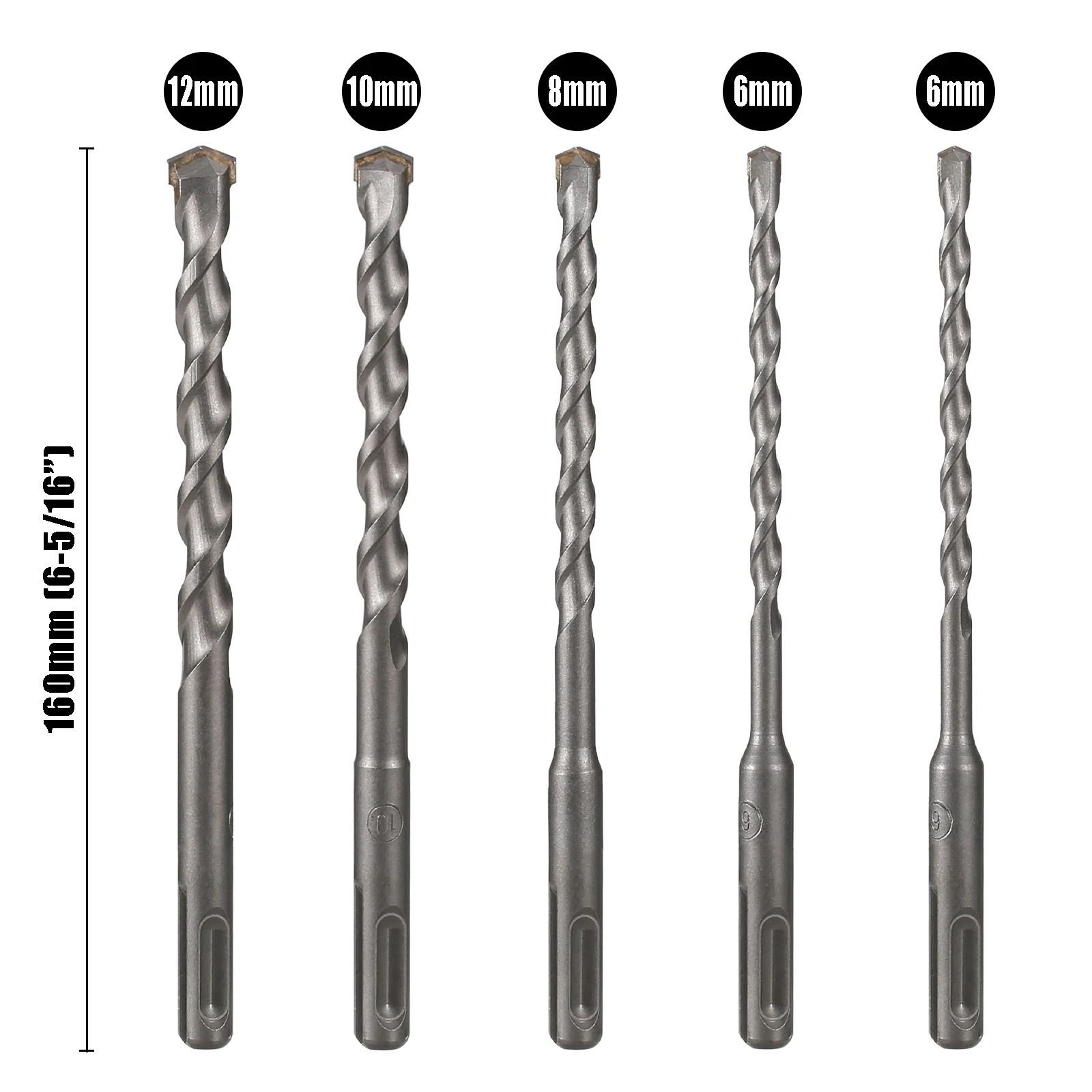 Imagem -03 - Martelo Elétrico Sds Plus Shank Conjunto de Brocas de Metal Duro Rotativo 160 mm para Tijolo Cimento Pedra Concreto Rocha 5pack mm mm 10 mm 12 mm