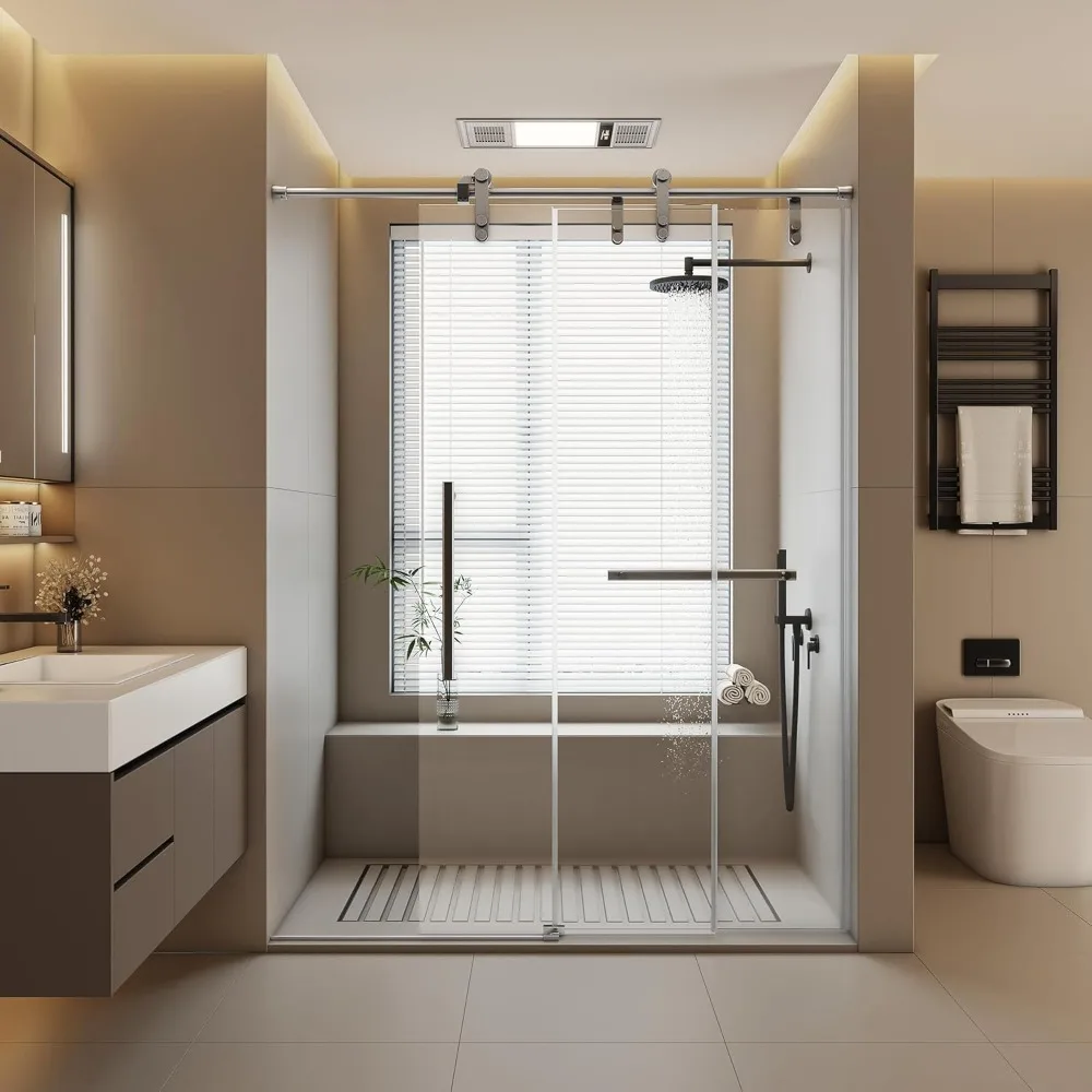 

Frameless Shower Door, 60“ X 72” with Fixed Panel and Sliding Door, 5/16” 8mm Tempered Glass with Burst Film,Sliding Shower Door