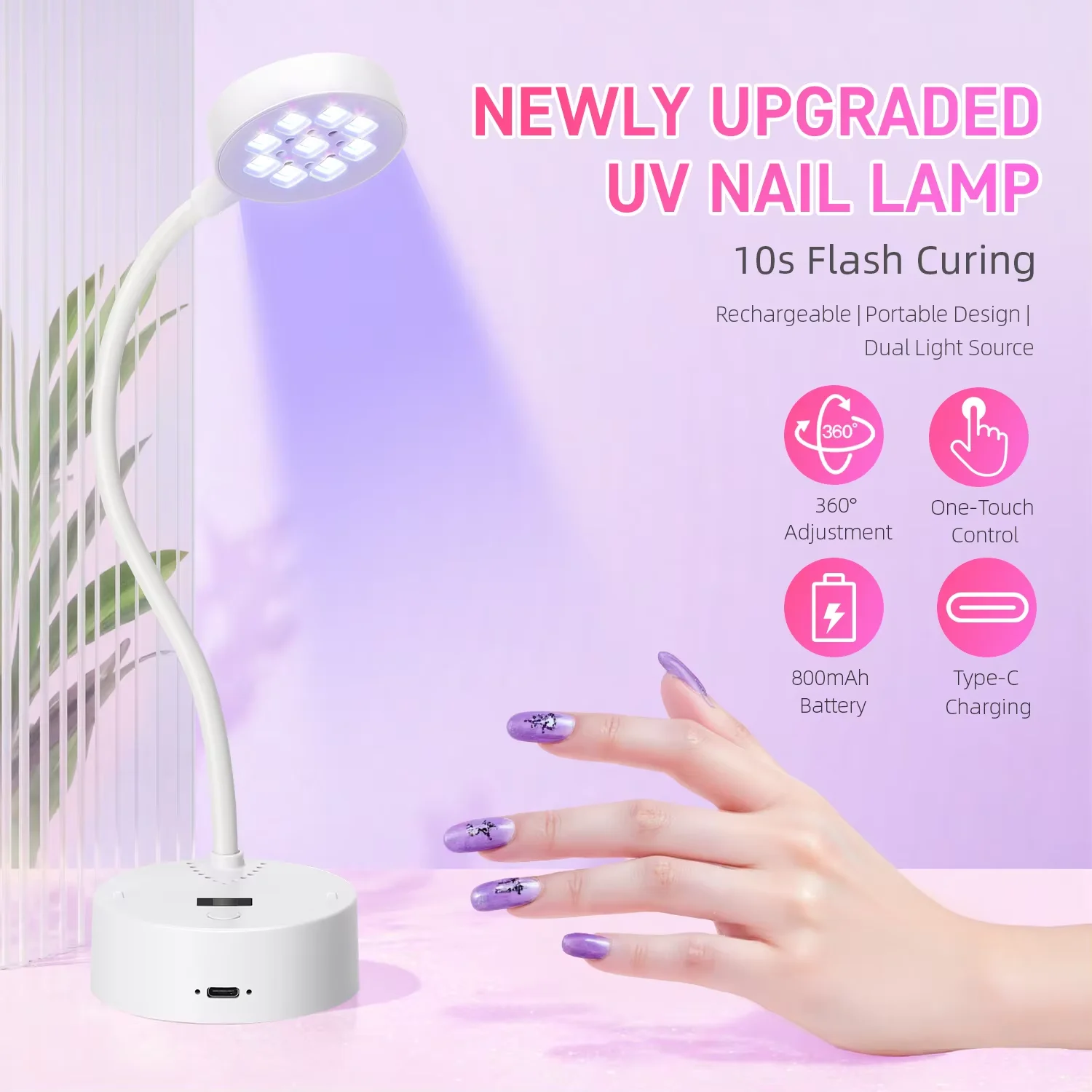 YIKOOLIN Oplaadbare UV/LED-nageldroger 360° °   Buigbare Touch Control Gel Nagellamp Sneldrogende tafellamp voor Nail Art