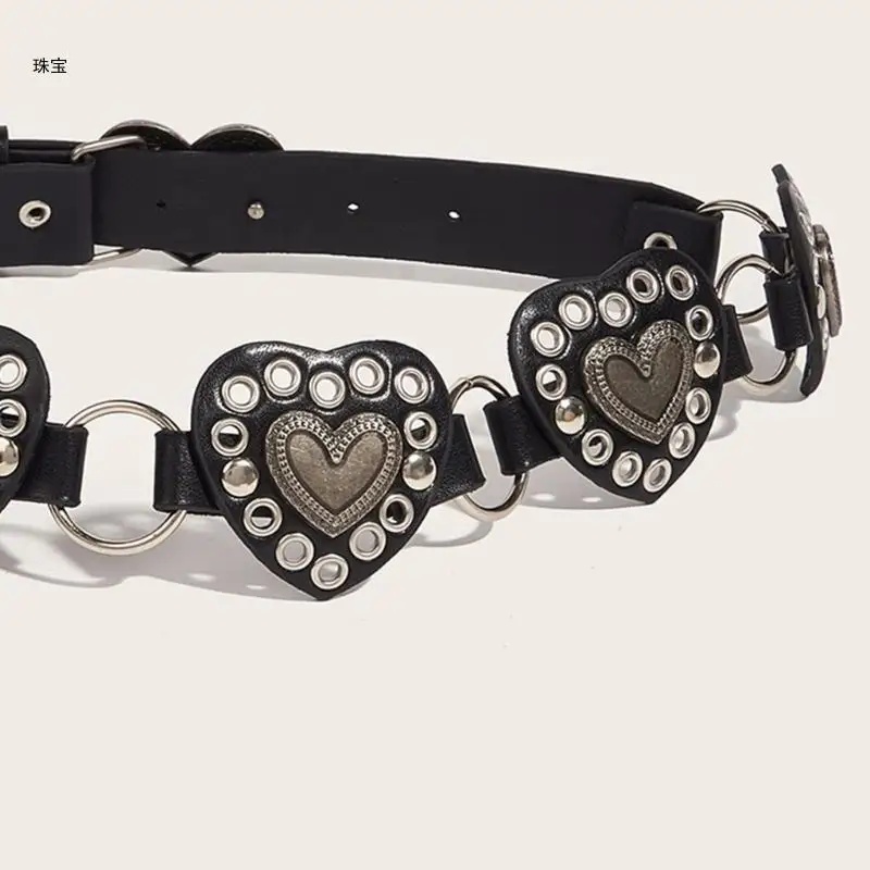 X5QE Heart Waist Belt Chain with Grommet Party Costume Sexy Metallic Jewelry for Jeans Body Jewelry for Women Hot Girls