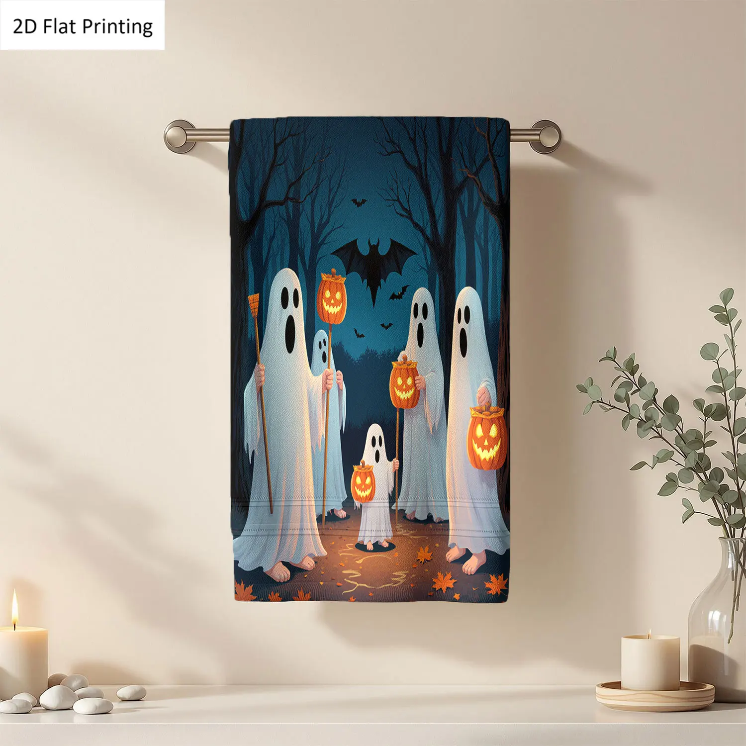 

1Pc Halloween Ghosts Pumpkin Lanterns Dark Tones Bathroom Hand Towel Bath Towel, Multiple Size Microfiber Polyester Towel, Unique Home Decorative Kitchen Towels, Festival Bathroom Accessories Decor, Quick Dry and Absorbent
