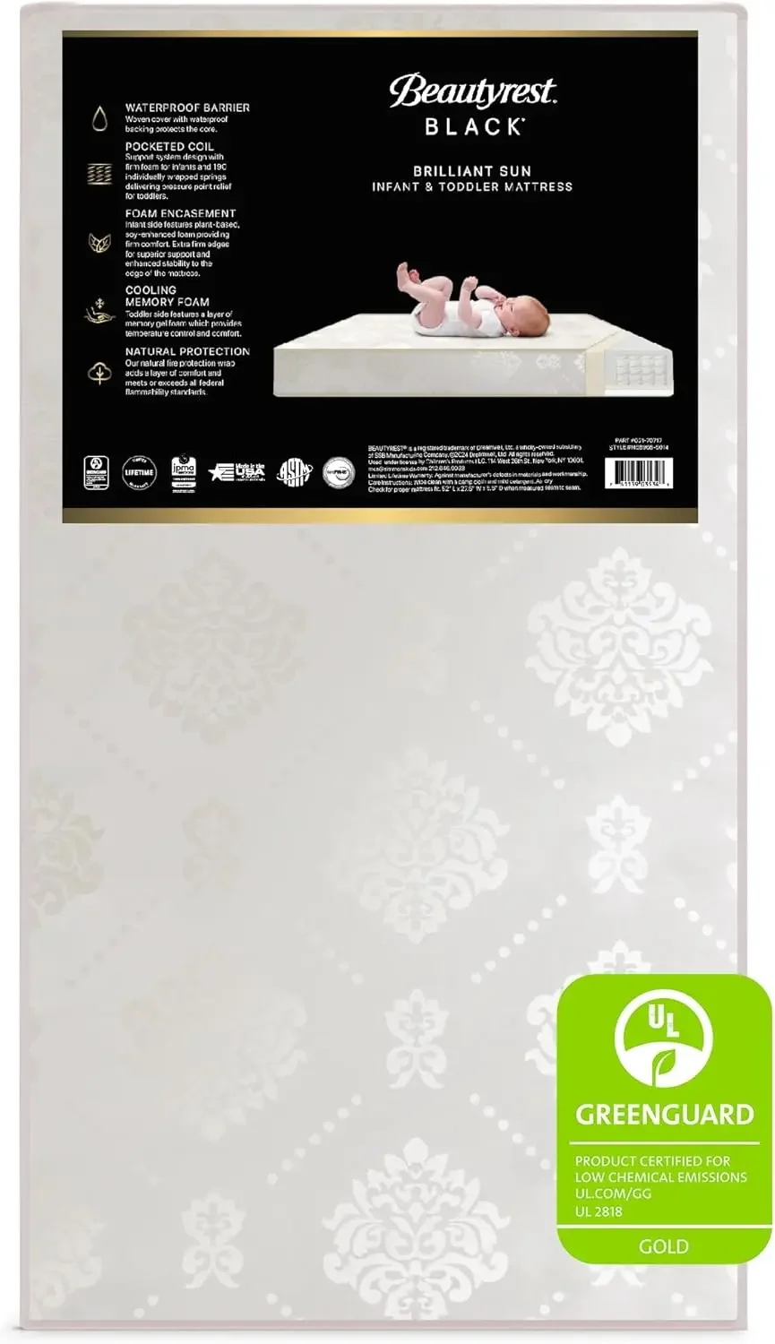 Black Brilliant Sun 2-Stage Premium Crib and Toddler Mattress with Plant-Based Soy Foam and Gel Memory Foam