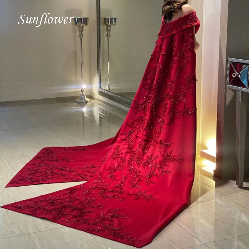 Sunflower Exquisite Off the Shoulder Satin Evening Dress 2023 Slim Arabic Embroidery Appliques High-end Custom Gowns Sweep Train