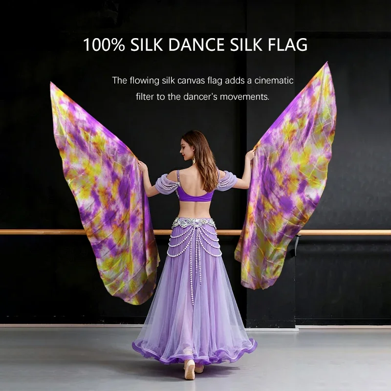 

1Pair Belly Dance Accessories Throw Silk Veil Shawl for Women 100% Real Silk Dyed Practice Performance Props Church Flag