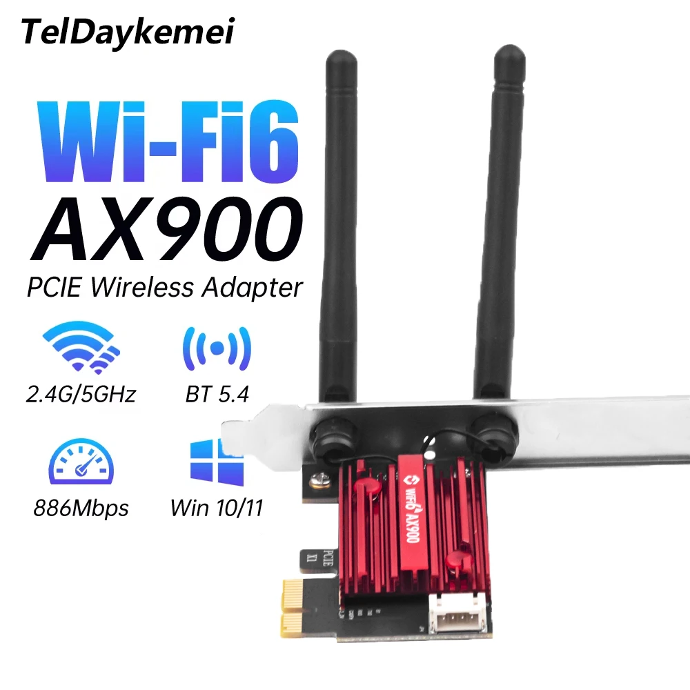 Tarjeta de red WiFi 6 AX900 Bluetooth 5,4 PCIeX1, inalámbrica de doble banda, 2,4G/5GHz, 5,4 antenas de alta velocidad para PC de escritorio con Windows 10/11