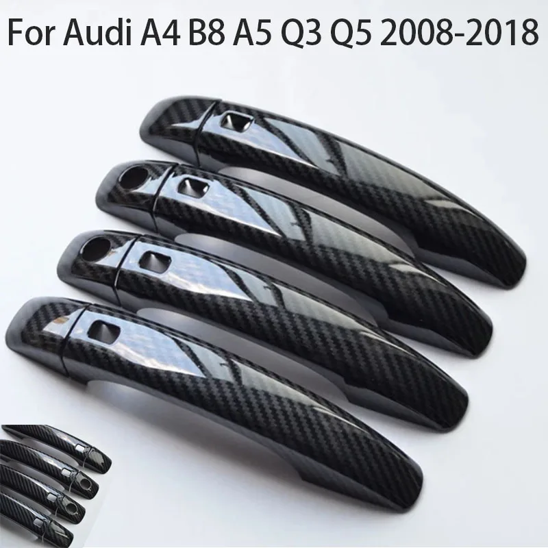 

For Audi A4 B8 A5 Q3 Q5 2008-2018 Car Exterior Door Handles Covers Overlays Protection Catch Cap Sticker Carbon Fiber Style
