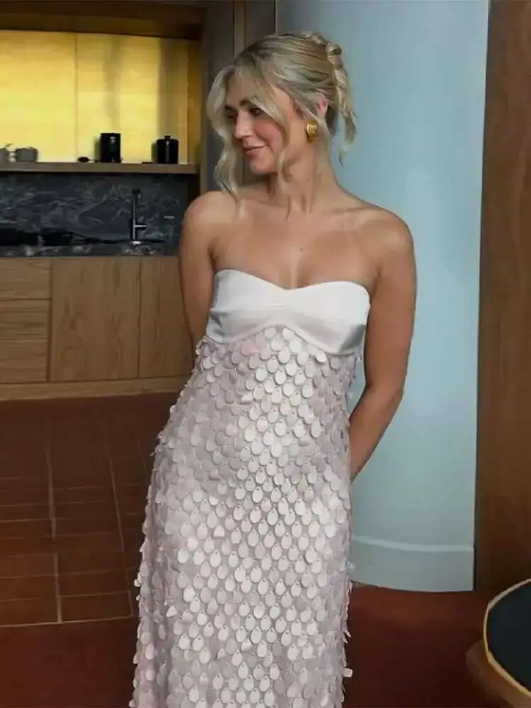 Sexy Fleck Langes Kleid Frauen Patchwork Solide Rohr Top Ärmellose Party Kleider Sommer Dame Schlank Urlaub Backless Roben PM4Q