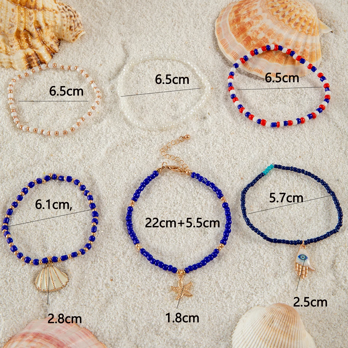 Tocona Bohemia Shell Conch Anklet Sets for Women Sand String of Beads Beach Measle Anklets  Jewelry Party 6pcs/set 26914