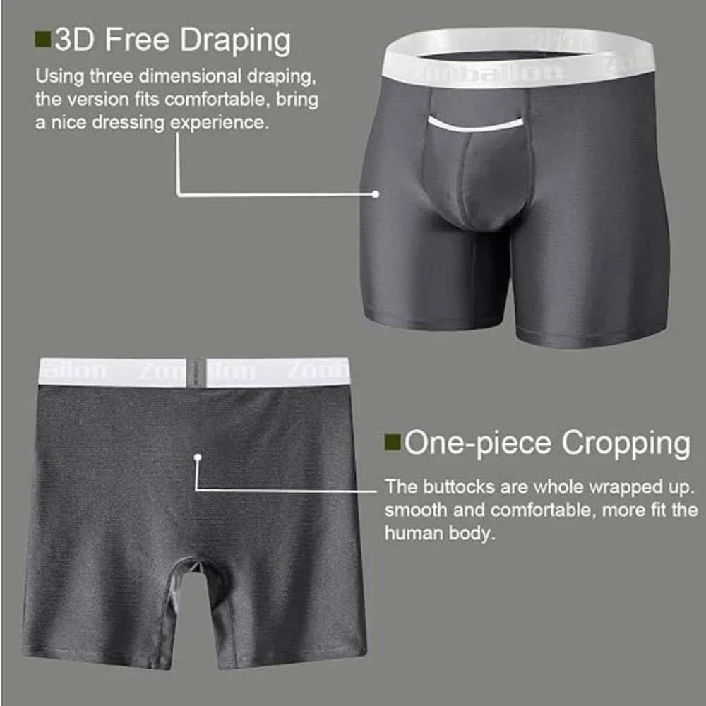 Jinshi Mens Boxer Briefs Panties Long Leg Nylon Breathable Open Fly Boxers No Ride Up With Flex Waistband Boxer Briefs For Men
