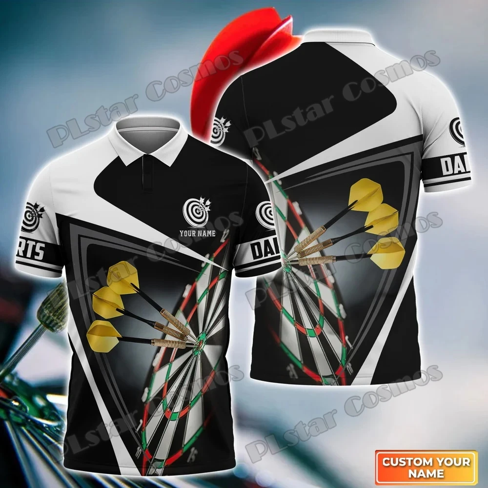 Polo con estampado 3D de dardos para hombre, camiseta informal de calle para jugador del equipo de dardos, patrón de nombre personalizado, WK57