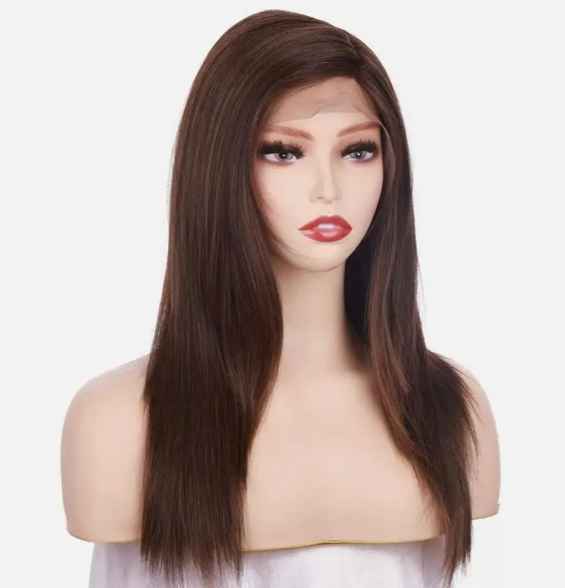 Wig cokelat depan renda dengan kepadatan 130% sintetis 22 "Halloween