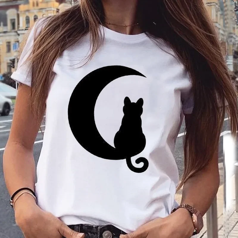 Fashion Women's Cute Cat Animal Print T-shirt Crew-neck Women's T-shirt Tops  Women Clothing Graphic T Shirts Harajuku Aesthetic