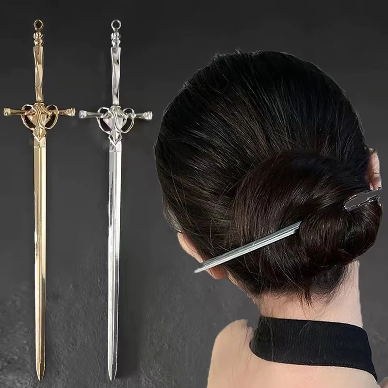 1pc Punk Metal Sword Hair Accessory Chinese Minimalist Hair Stick Diy Hairstyle Design Tool Accessory Women\'s Hair Clip Hairpin