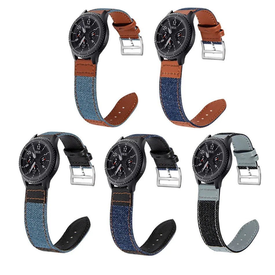 

22mm Leather Canvas Strap For Samsung Galaxy Watch 46mm Gear S3/Huawei Watch GT 2 Patch Denim Bracelet Wristband for Amazfir GTR