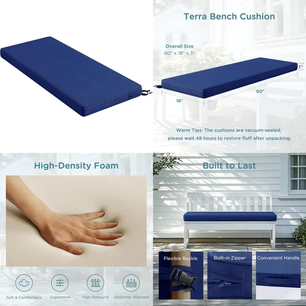 

60 Inch Navy Waterproof Outdoor Bench Cushion for Patio Furniture, Suitable for Swings, Porches, and Couches