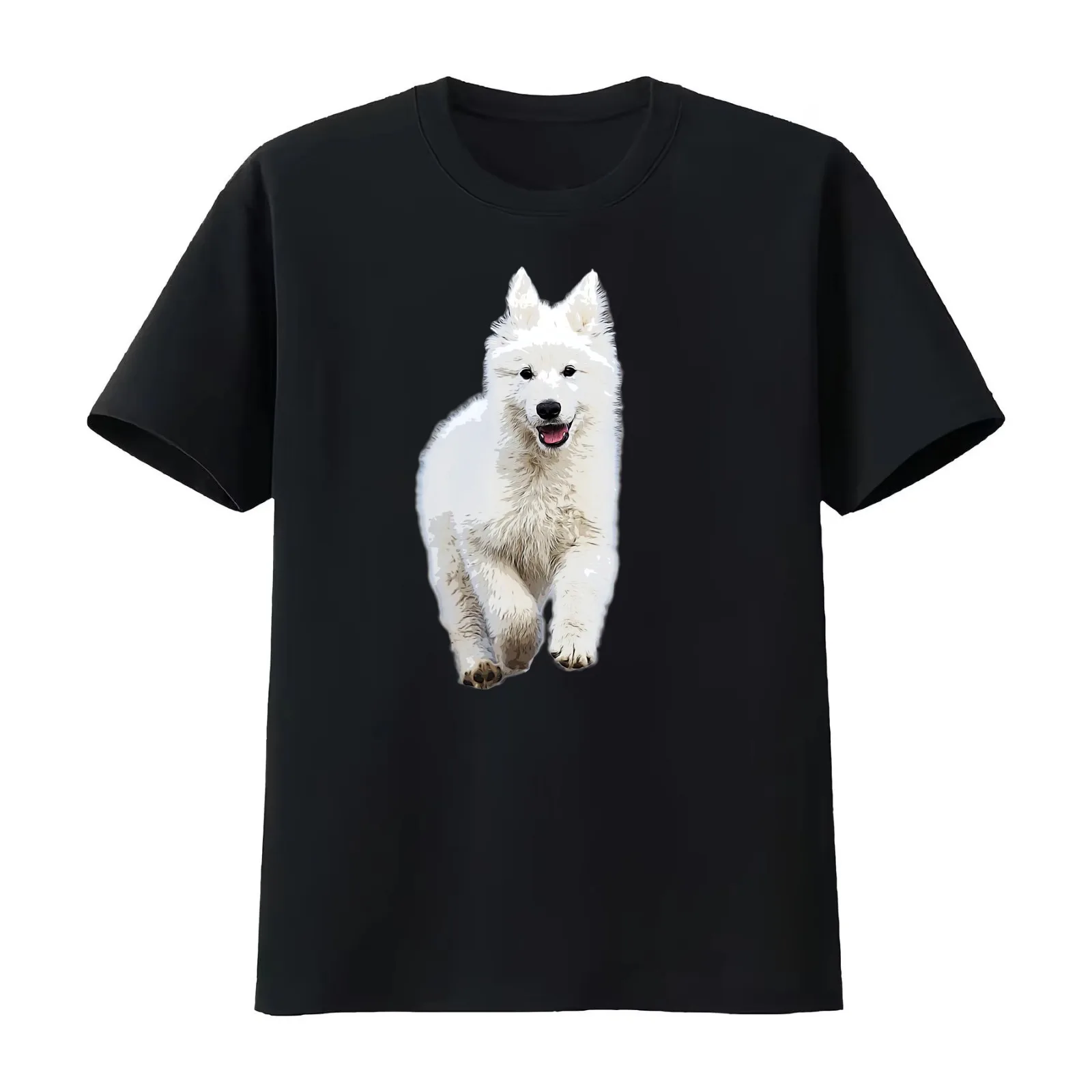 White Swiss Shepherd Puppy Dog T-Shirt Summer Casual Cotton Tee Oversized Streetwear Tops Vintage Graphic Print 100% Cotton