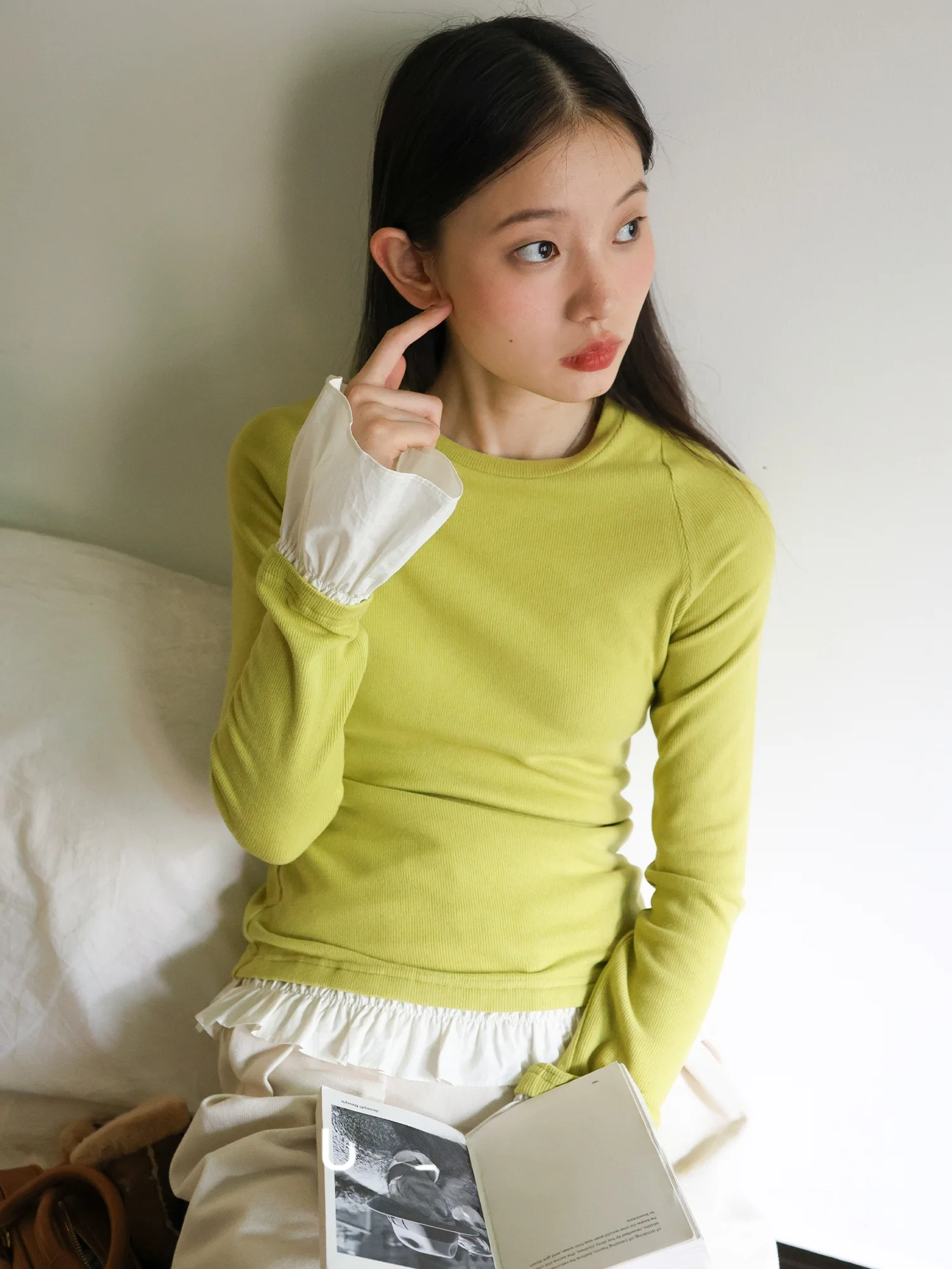 

Super Scape, модный цветной кружевной круглый шерстяной базовый топ, женский повседневный длинный трикотаж Sli, внутренняя одежда