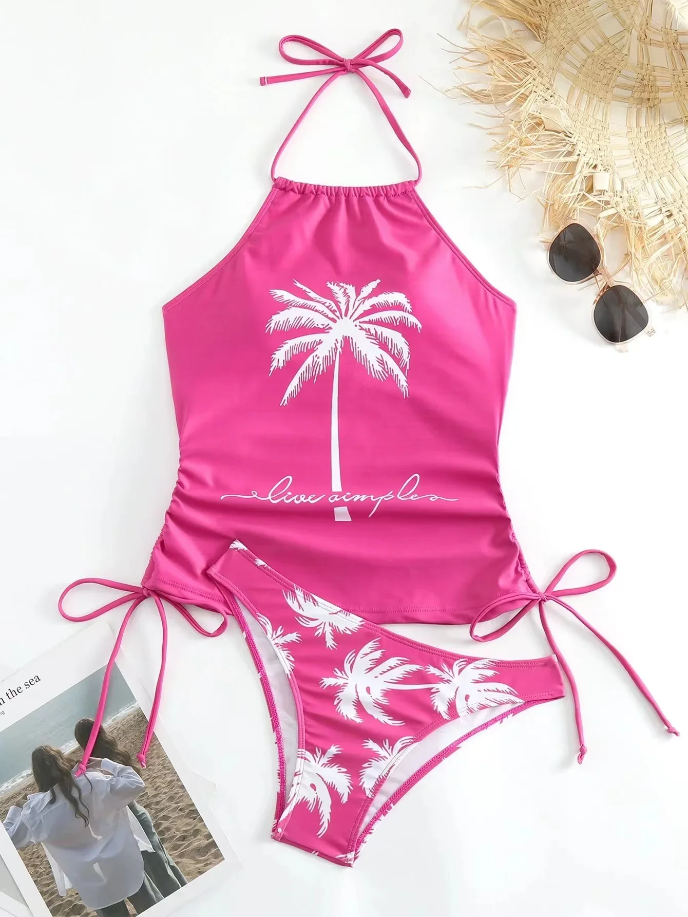 2023 Sexy Solid Print Tankini Set Gebunden Neckholder Bikini Badeanzug Frauen Bademode Biquinis Sommer Backless Strand Badeanzug NEUE