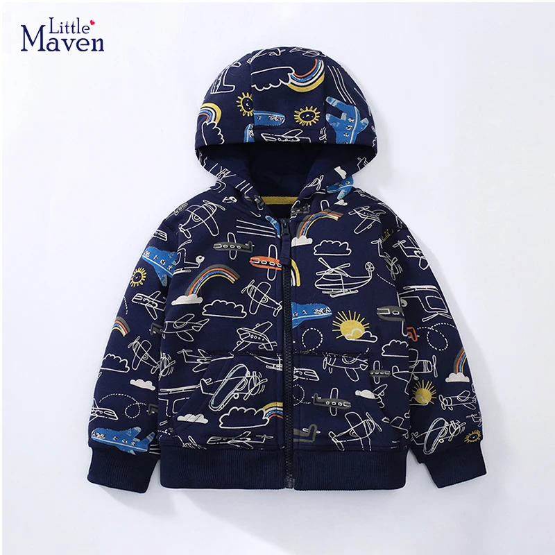 Little maven 2024 Baby Boys Clothes Zipper Hoodie Airplane Sweatshirt Jacket Clothes Spring for Kids Children\'s Clothing