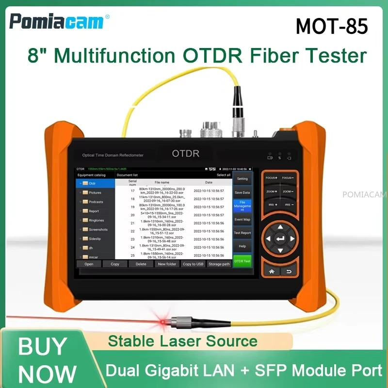 

8-Inch OTDR Fiber Optic Tester MOT-85 34dB Event Map OPM VFL UTP RJ45 Cable Test WiFi Gigabit SFP Port Fault location MOT-85