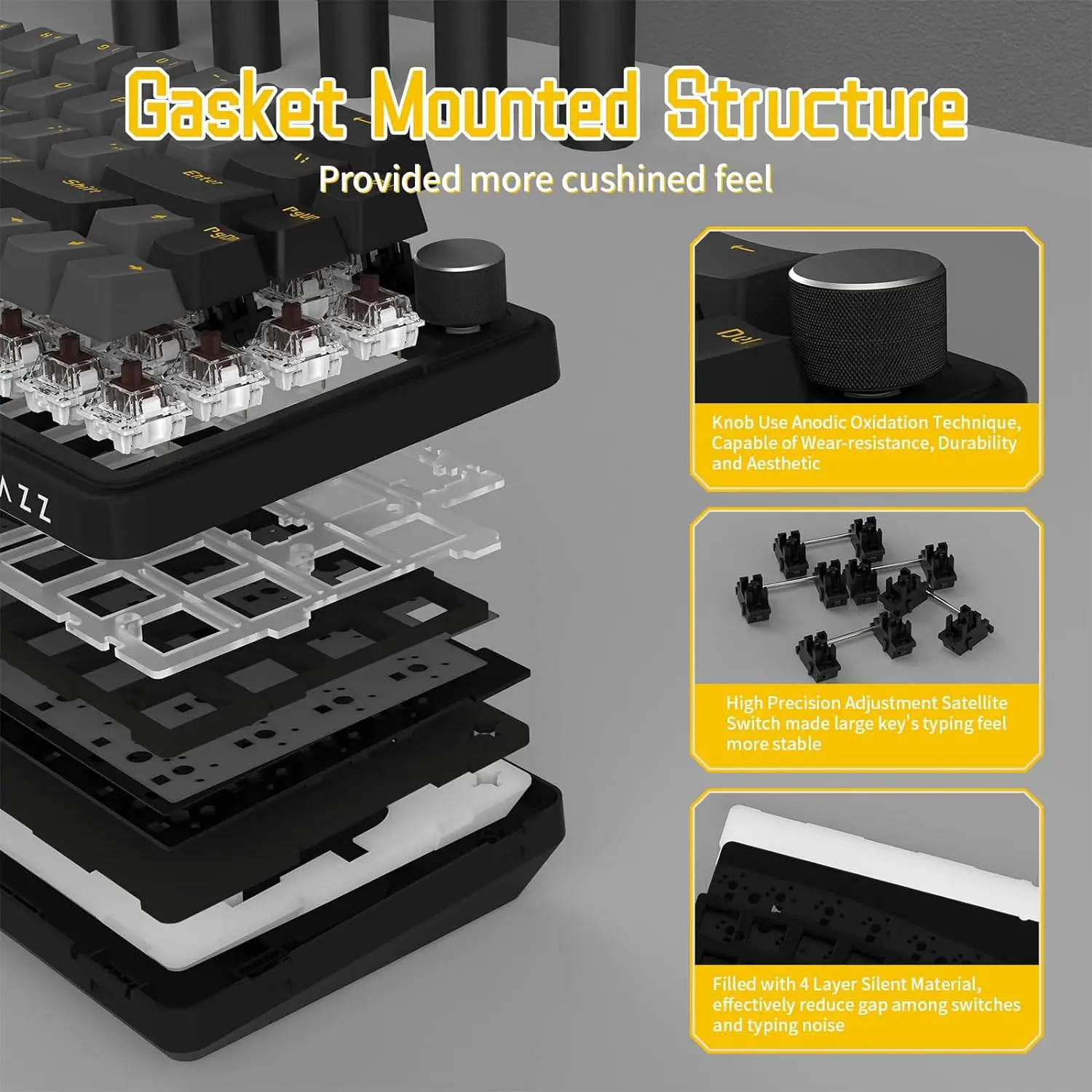 Imagem -04 - Attack Shark x Ajazz Aks068 Alice 60 Layout Teclado Mecânico com Montagem em Junta com Fio 68 Teclas Via-programável Hot-swappable